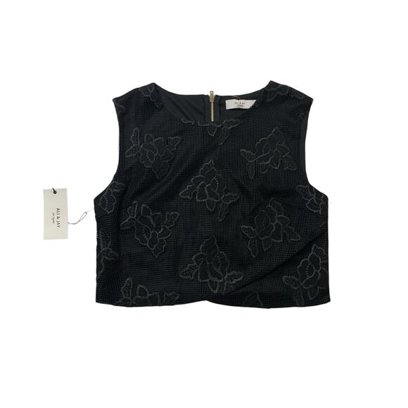 Ali & Jay Top Womens M Medium Embroidered Floral Jewel Neck Back Zip Cropped - Picture 1 of 11